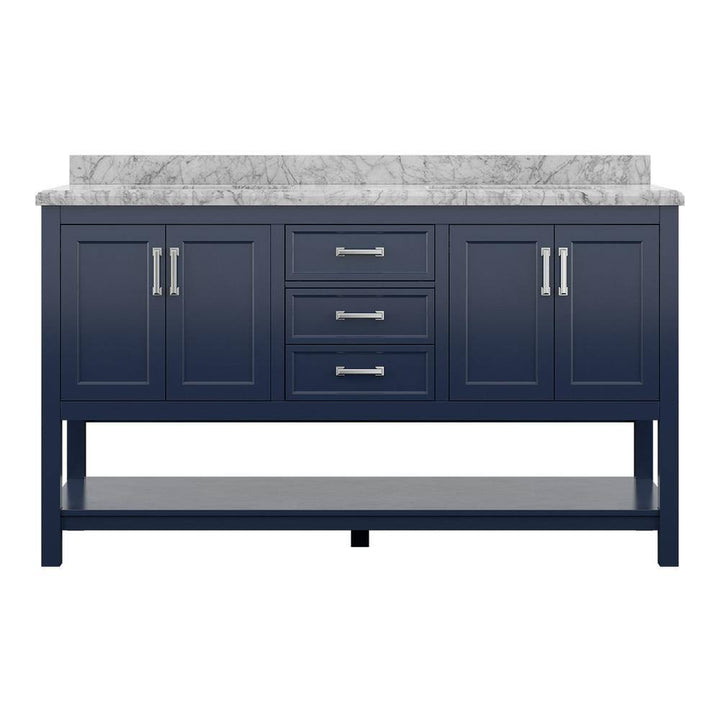 Affinity 61" Double Sink Vanity with White & Gray Carrara Marble Top - Design Element Bath Kitchen - Bathroom Vanity - White