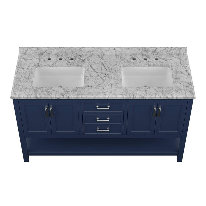 Affinity 61" Double Sink Vanity with White & Gray Carrara Marble Top - Design Element Bath Kitchen - Bathroom Vanity - White