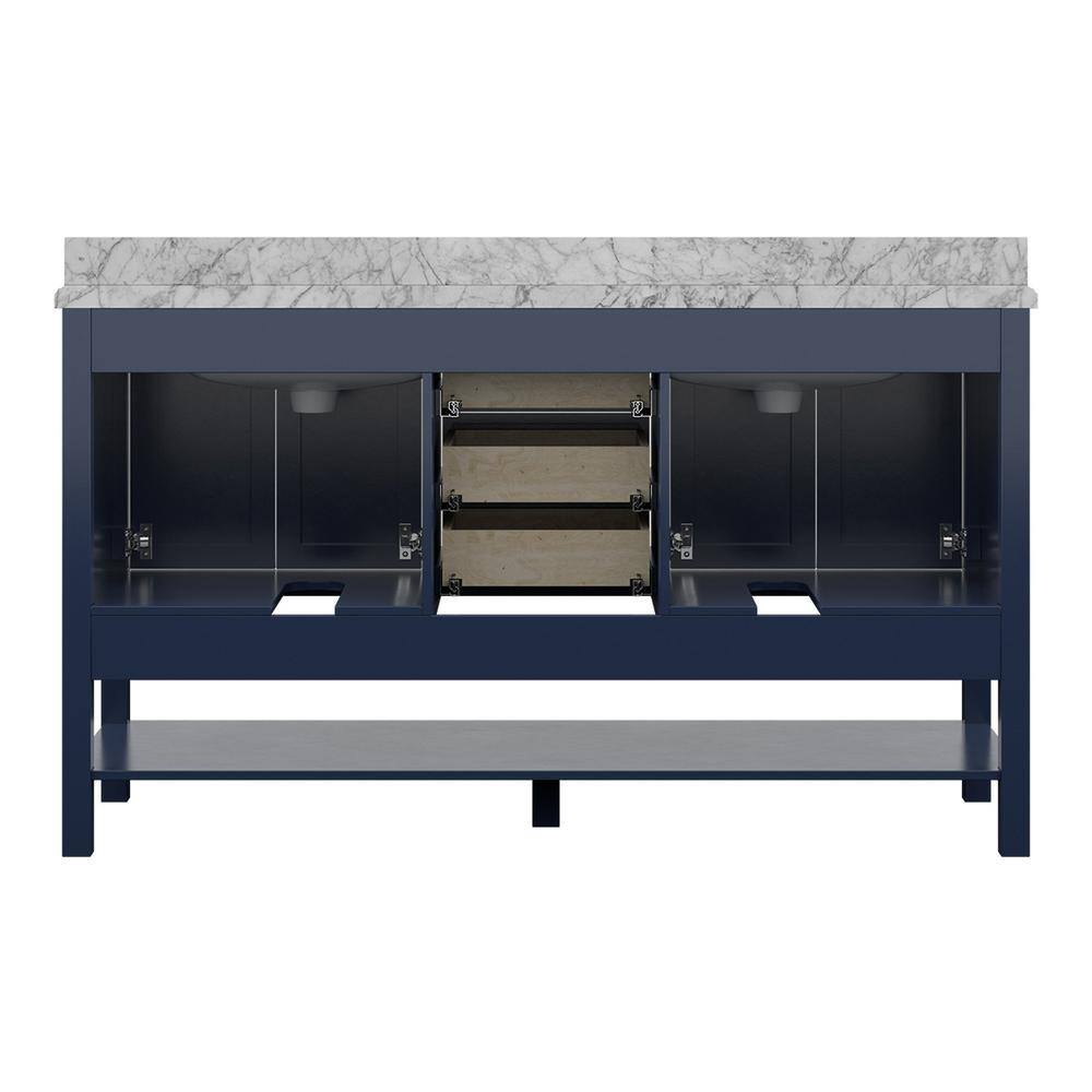 Affinity 61" Double Sink Vanity with White & Gray Carrara Marble Top - Design Element Bath Kitchen - Bathroom Vanity - White