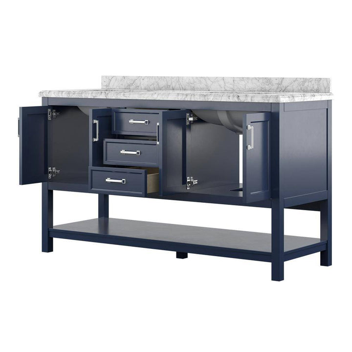 Affinity 61" Double Sink Vanity with White & Gray Carrara Marble Top - Design Element Bath Kitchen - Bathroom Vanity - White