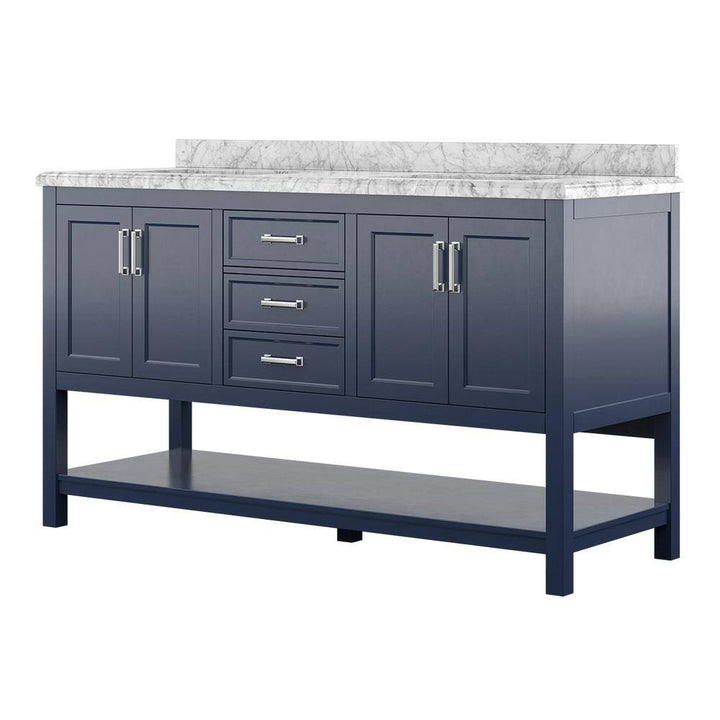 Affinity 61" Double Sink Vanity with White & Gray Carrara Marble Top - Design Element Bath Kitchen - Bathroom Vanity - White