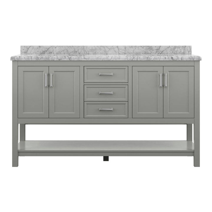 Affinity 61" Double Sink Vanity with White & Gray Carrara Marble Top - Design Element Bath Kitchen - Bathroom Vanity - White