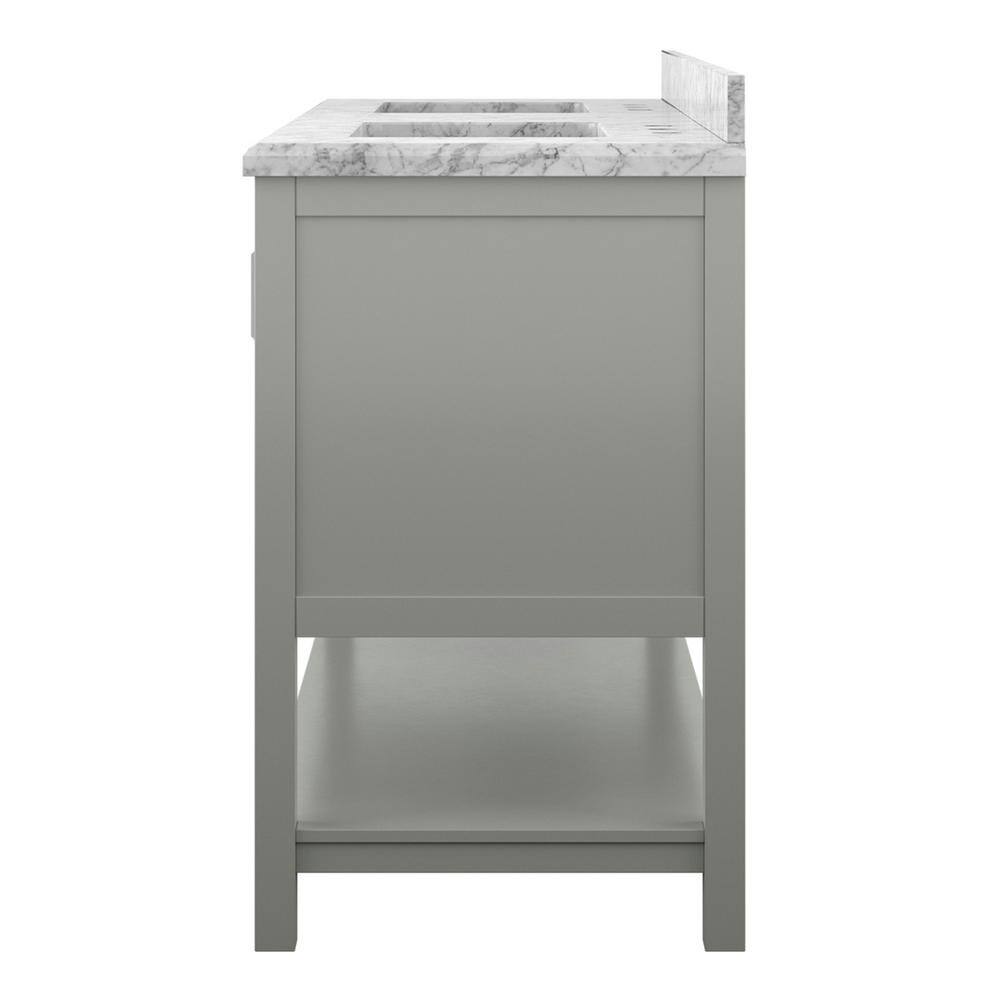 Affinity 61" Double Sink Vanity with White & Gray Carrara Marble Top - Design Element Bath Kitchen - Bathroom Vanity - White