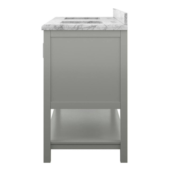 Affinity 61" Double Sink Vanity with White & Gray Carrara Marble Top - Design Element Bath Kitchen - Bathroom Vanity - White