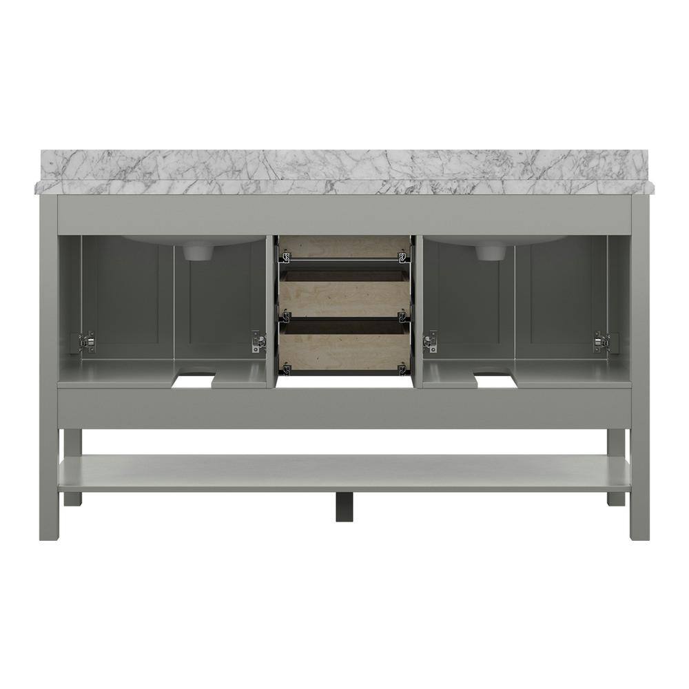 Affinity 61" Double Sink Vanity with White & Gray Carrara Marble Top - Design Element Bath Kitchen - Bathroom Vanity - White