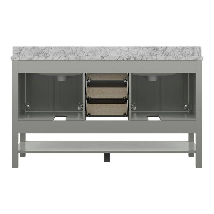 Affinity 61" Double Sink Vanity with White & Gray Carrara Marble Top - Design Element Bath Kitchen - Bathroom Vanity - White
