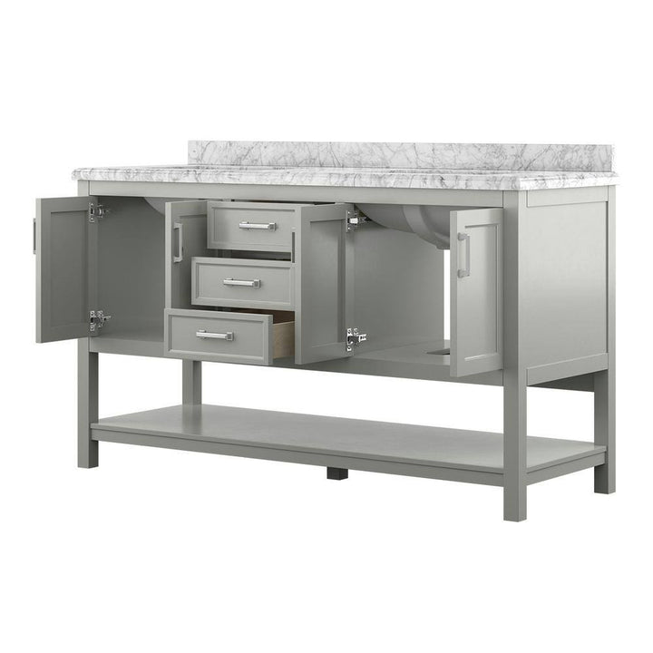 Affinity 61" Double Sink Vanity with White & Gray Carrara Marble Top - Design Element Bath Kitchen - Bathroom Vanity - White