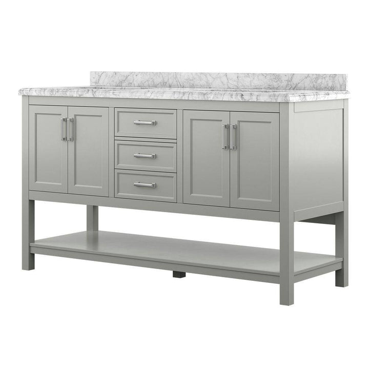 Affinity 61" Double Sink Vanity with White & Gray Carrara Marble Top - Design Element Bath Kitchen - Bathroom Vanity - White