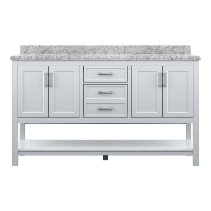 Affinity 61" Double Sink Vanity with White & Gray Carrara Marble Top - Design Element Bath Kitchen - Bathroom Vanity - White