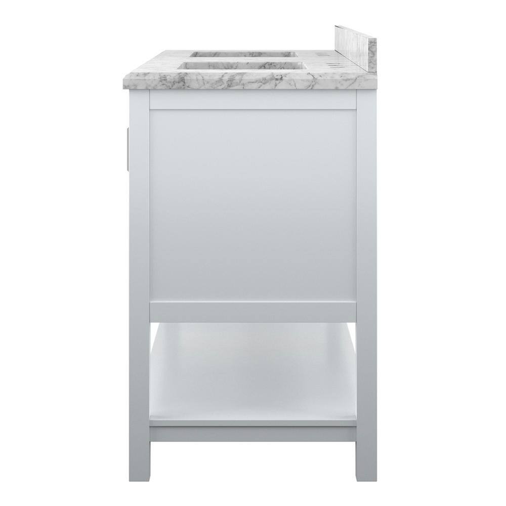 Affinity 61" Double Sink Vanity with White & Gray Carrara Marble Top - Design Element Bath Kitchen - Bathroom Vanity - White