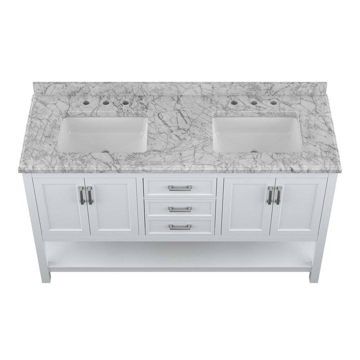 Affinity 61" Double Sink Vanity with White & Gray Carrara Marble Top - Design Element Bath Kitchen - Bathroom Vanity - White
