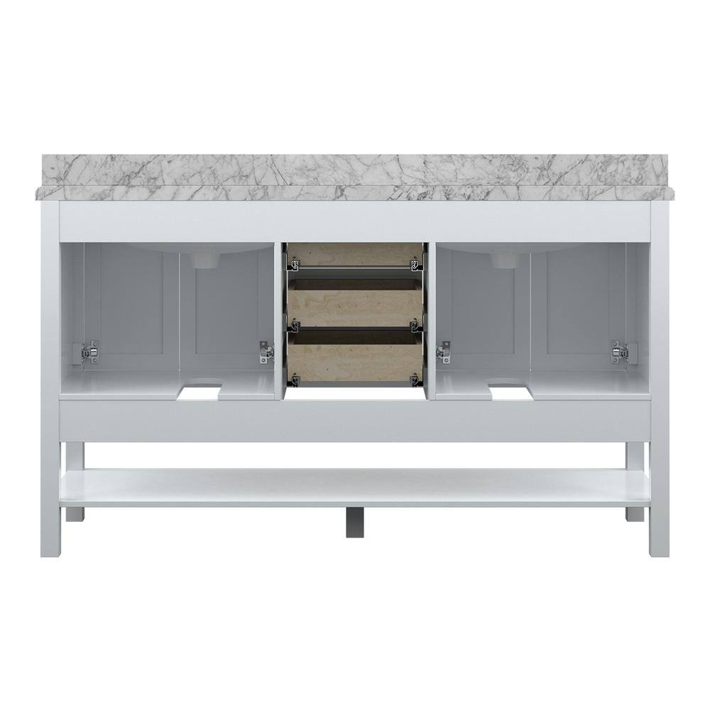 Affinity 61" Double Sink Vanity with White & Gray Carrara Marble Top - Design Element Bath Kitchen - Bathroom Vanity - White