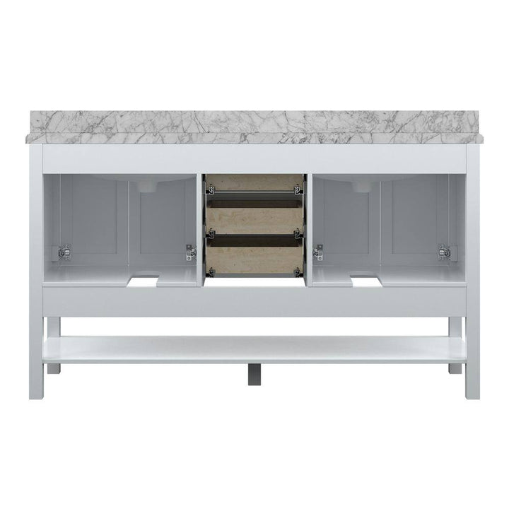Affinity 61" Double Sink Vanity with White & Gray Carrara Marble Top - Design Element Bath Kitchen - Bathroom Vanity - White
