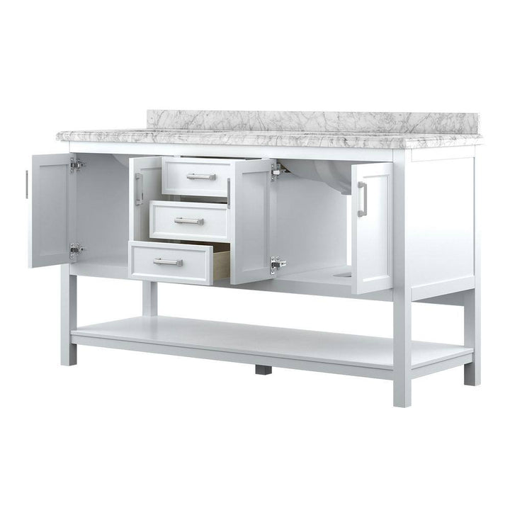 Affinity 61" Double Sink Vanity with White & Gray Carrara Marble Top - Design Element Bath Kitchen - Bathroom Vanity - White