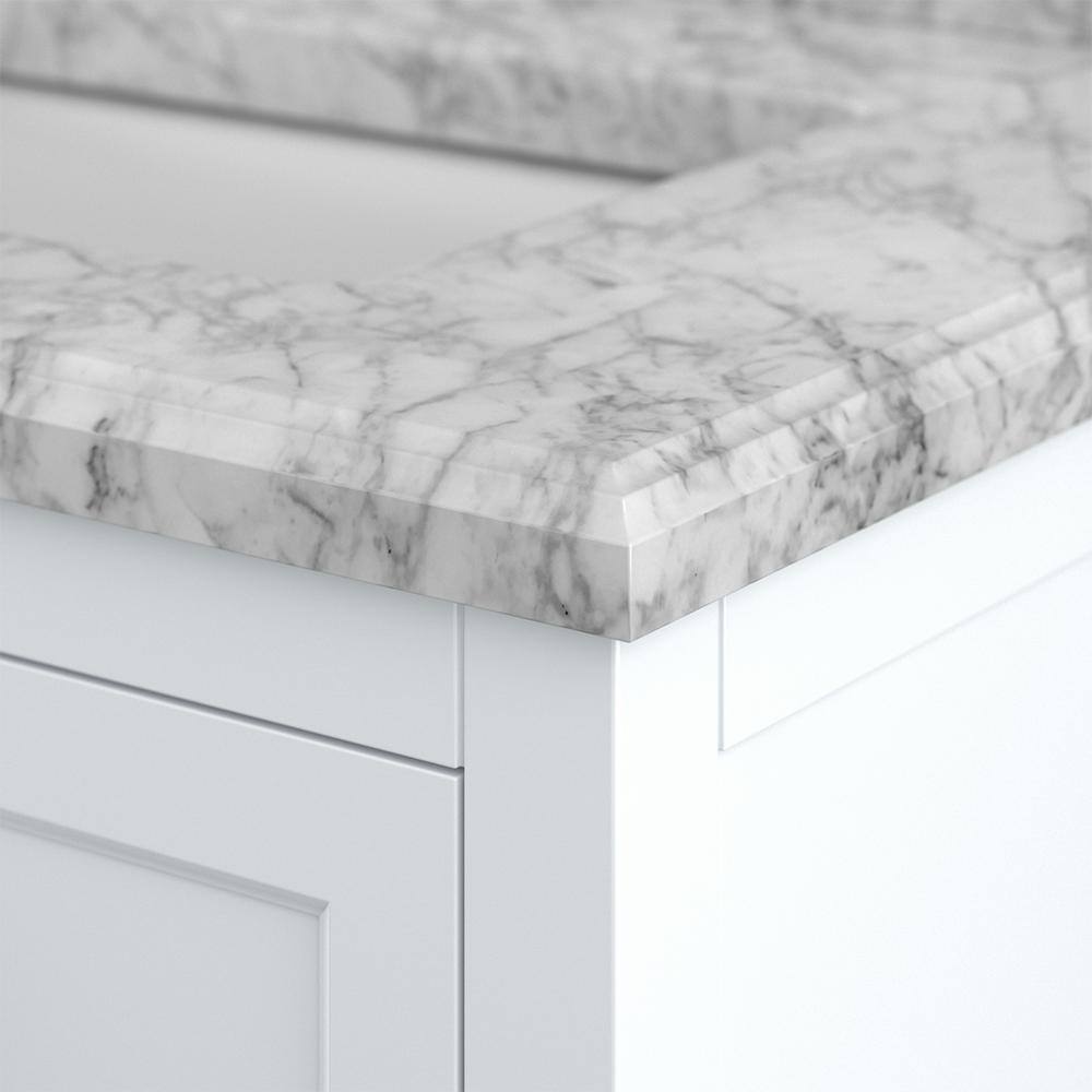Affinity 61" Double Sink Vanity with White & Gray Carrara Marble Top - Design Element Bath Kitchen - Bathroom Vanity - White