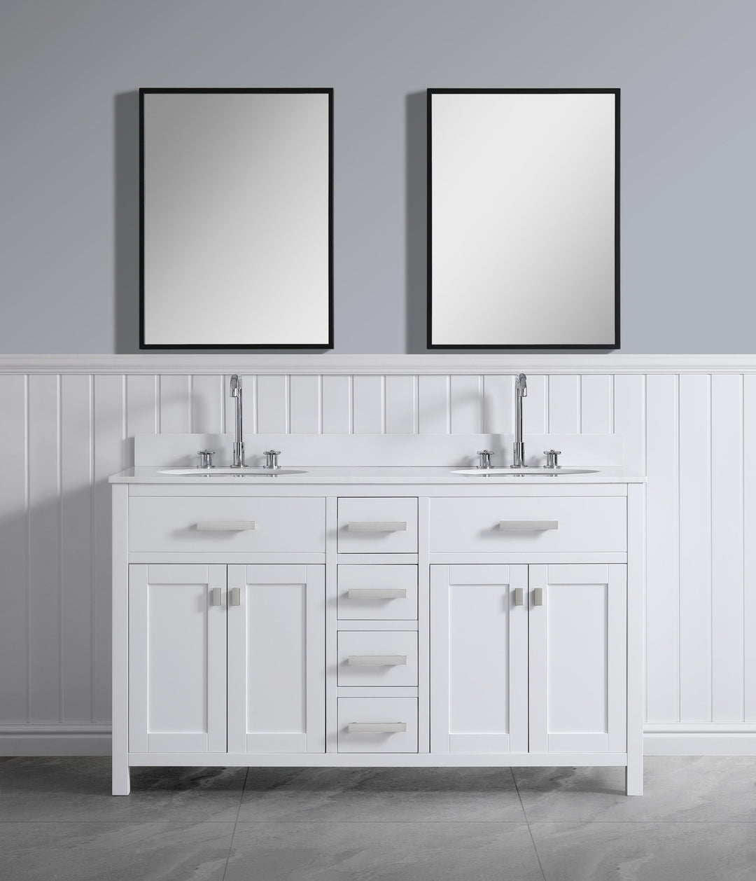London 60.5" Double Sink Vanity Cabinet Only in White - Design Element Bath Kitchen - Bathroom Vanity -