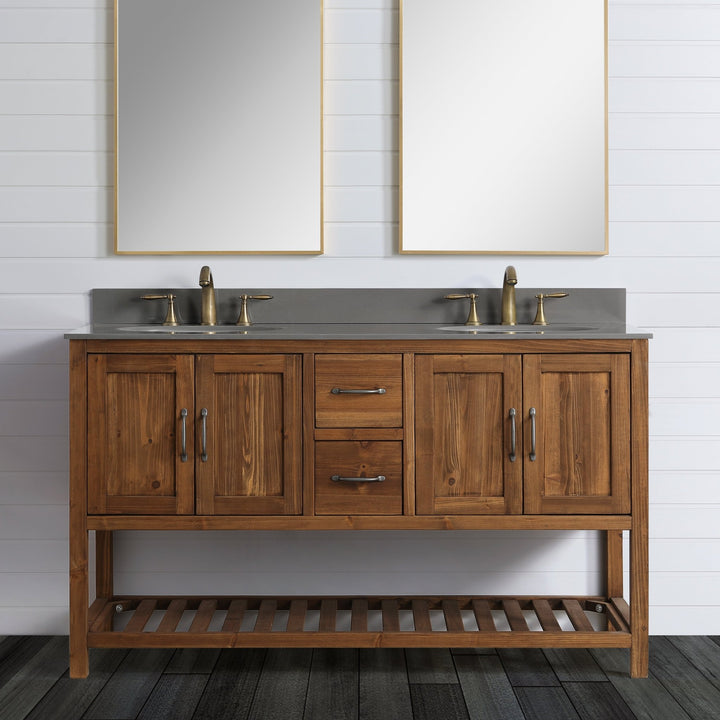 Austin 60" Vanity Base Built With Reclaimed Wood in Walnut Finish - Design Element Bath Kitchen - Bathroom Vanity -