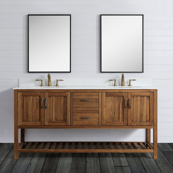 Austin 72" Vanity Base Built With Reclaimed Wood in Walnut Finish - Design Element Bath Kitchen - Bathroom Vanity -