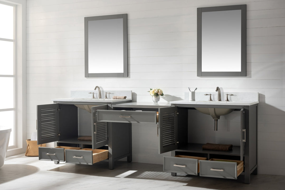 Estate 102" Double Sink Bathroom Vanity Modular Set with White Quartz Top - Design Element Bath Kitchen - Bathroom Vanity - White with Silver Satin Hardware