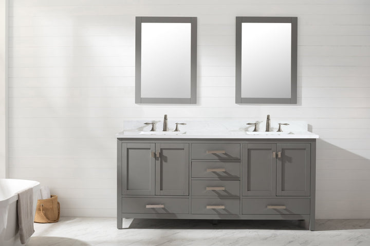 Valentino 72" Single Sink Vanity with White Quartz Top - Design Element Bath Kitchen - Bathroom Vanity - Verdant Green with Matte Black Hardware