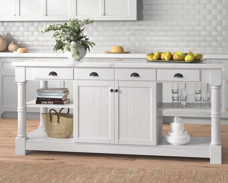 Monterey 80" Kitchen Island - White Quartz Countertop - White - Design Element Bath Kitchen - Kitchen Island -