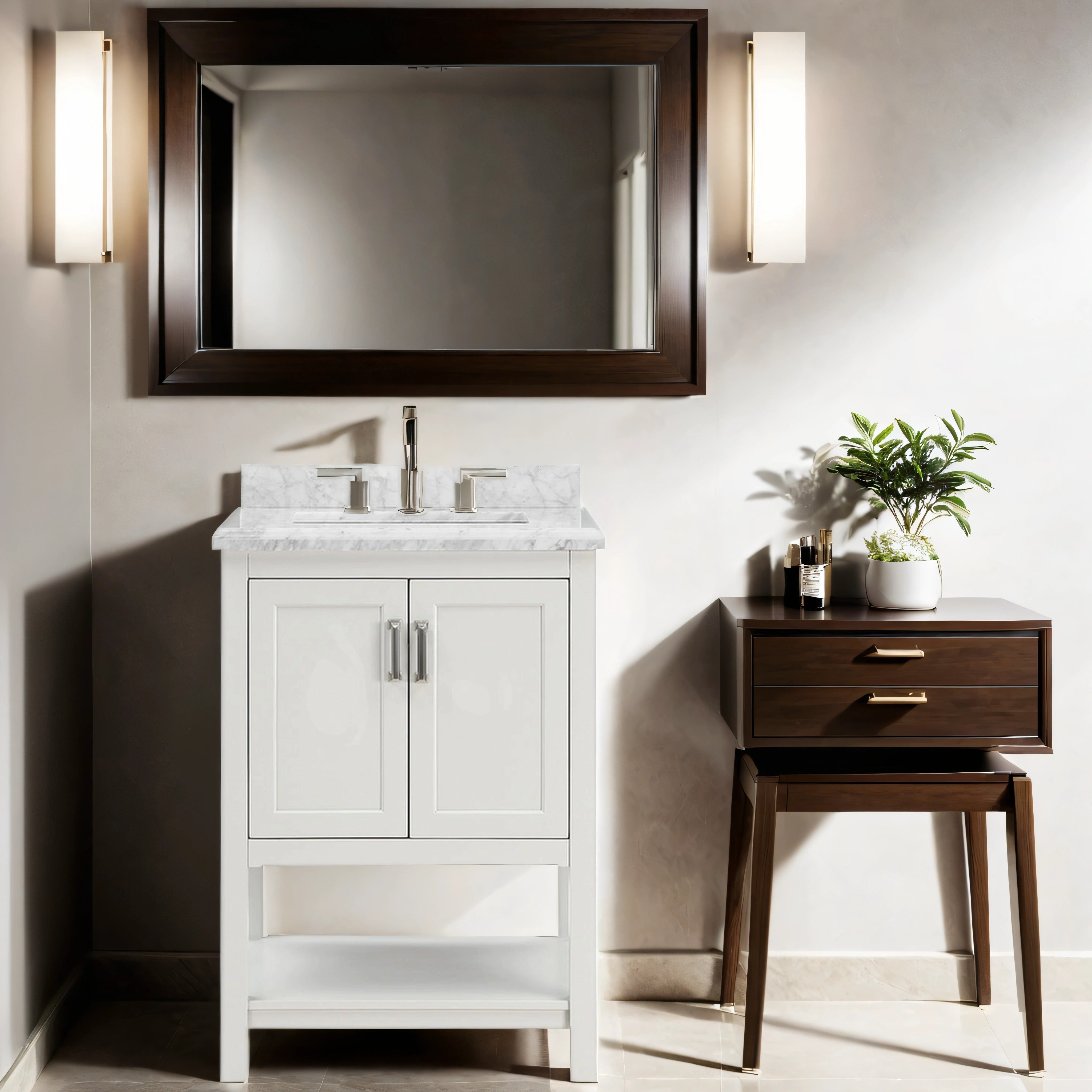 Affinity 25 in. W x 22 in. D x 36 in. H Single Sink Freestanding Bath Vanity in White with Carrara Marble Top