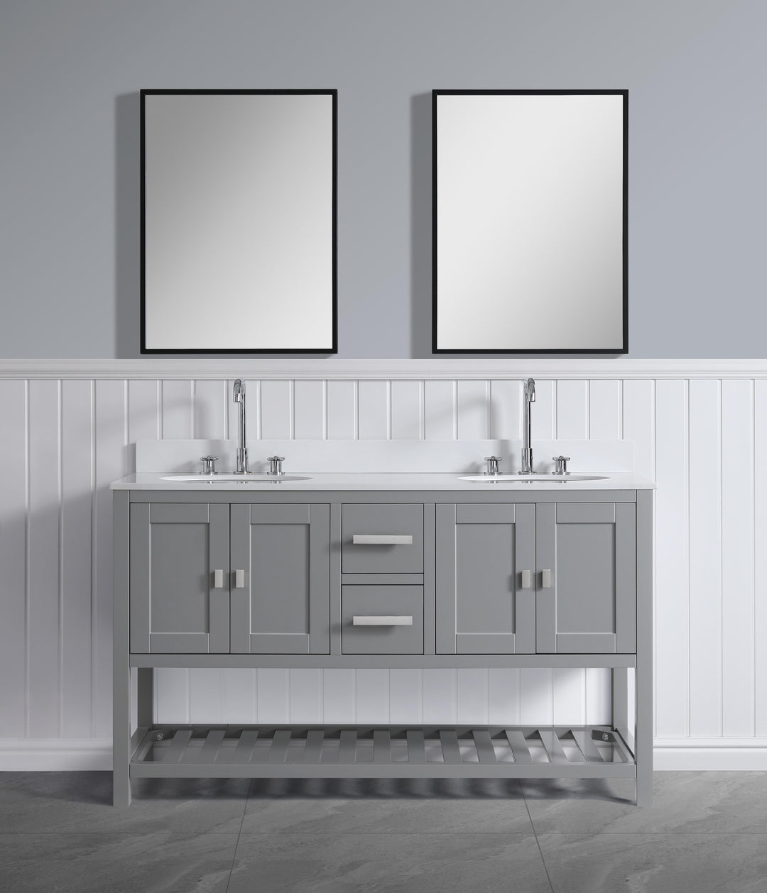 Monaco 60" Double Sink Bathroom Vanity Base Cabinet without Top