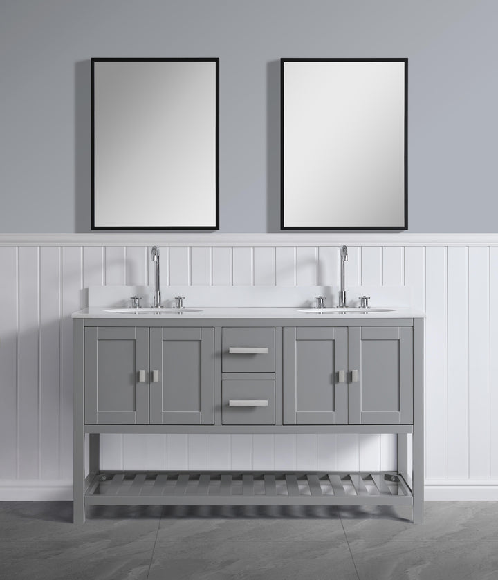 Monaco 60" Double Sink Bathroom Vanity Base Cabinet without Top
