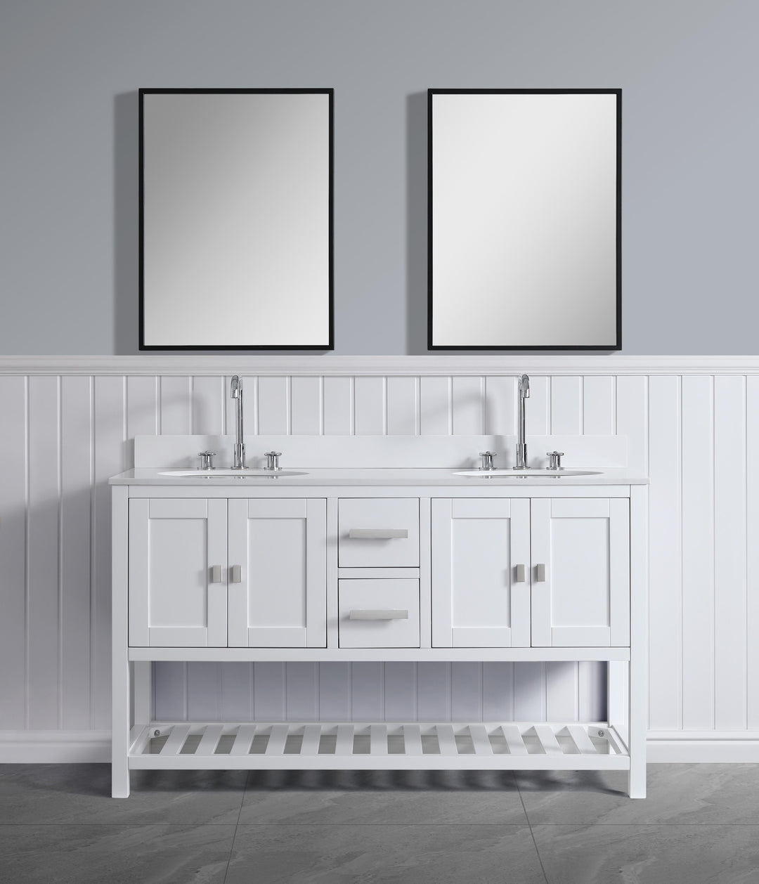Monaco 60" Double Sink Bathroom Vanity Base Cabinet without Top
