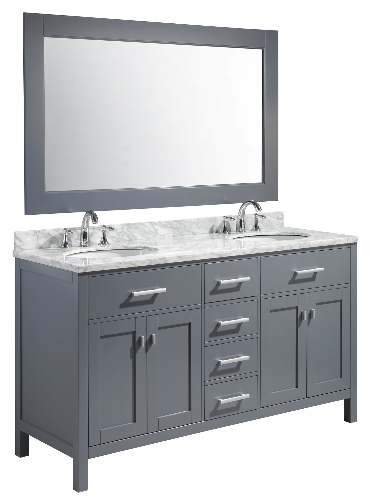 London 61" Double Sink Vanity in Gray with Matching Framed Mirror