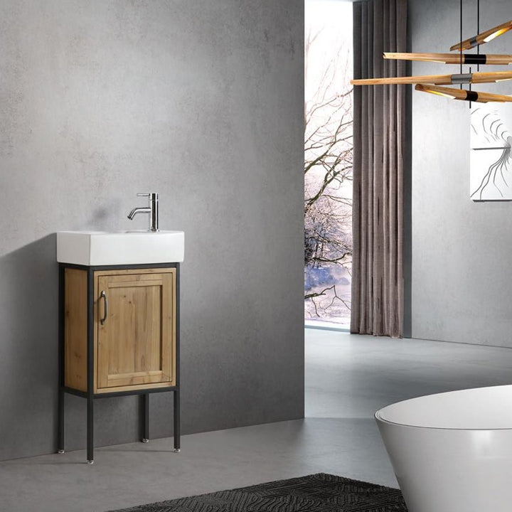 Bristol 18.5" Single Sink Vanity in Walnut with Porcelain Top - Design Element Bath Kitchen - Bathroom Vanity - 