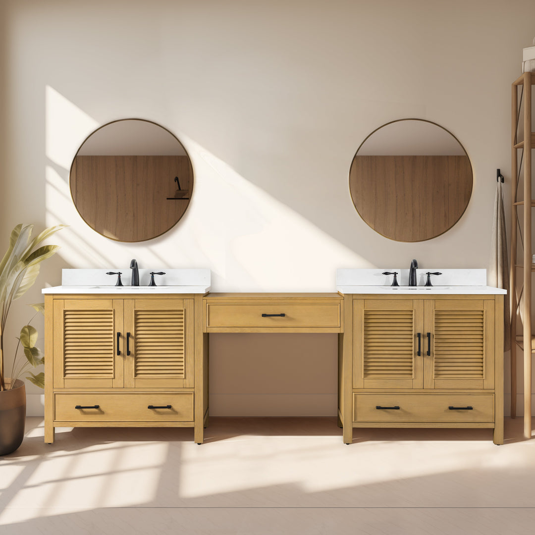 Estate 102" Double Sink Bathroom Vanity Modular Set with White Quartz Top