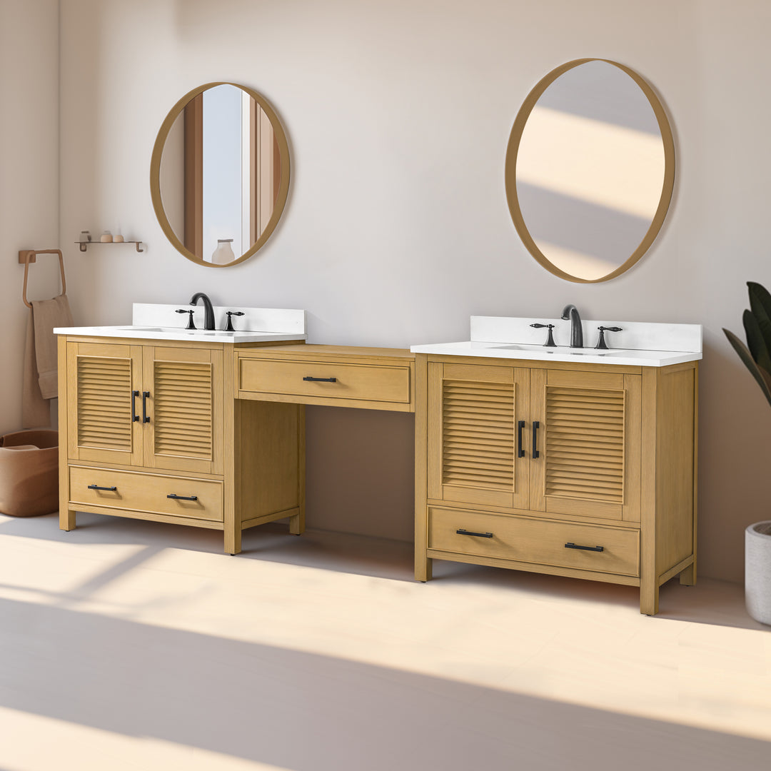 Estate 102" Double Sink Bathroom Vanity Modular Set with White Quartz Top