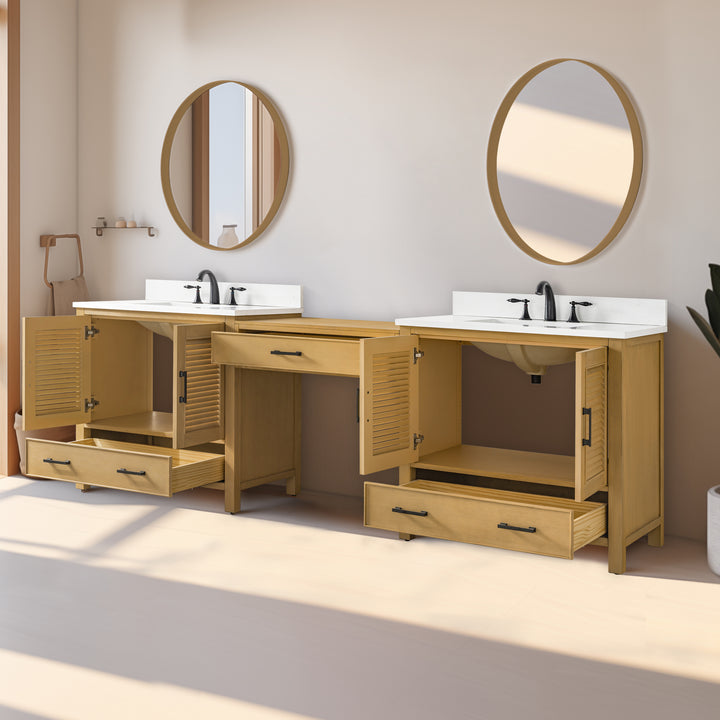 Estate 102" Double Sink Bathroom Vanity Modular Set with White Quartz Top