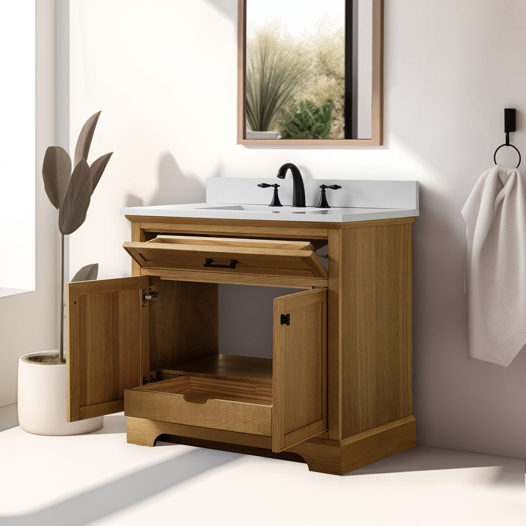 Milano 36" Single Sink Vanity with White Quartz Top