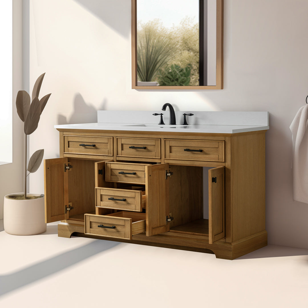 Milano 60" Single Sink Vanity with White Quartz Top