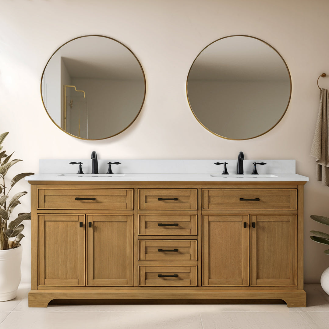 Milano 72" Double Sink Vanity with White Quartz Top