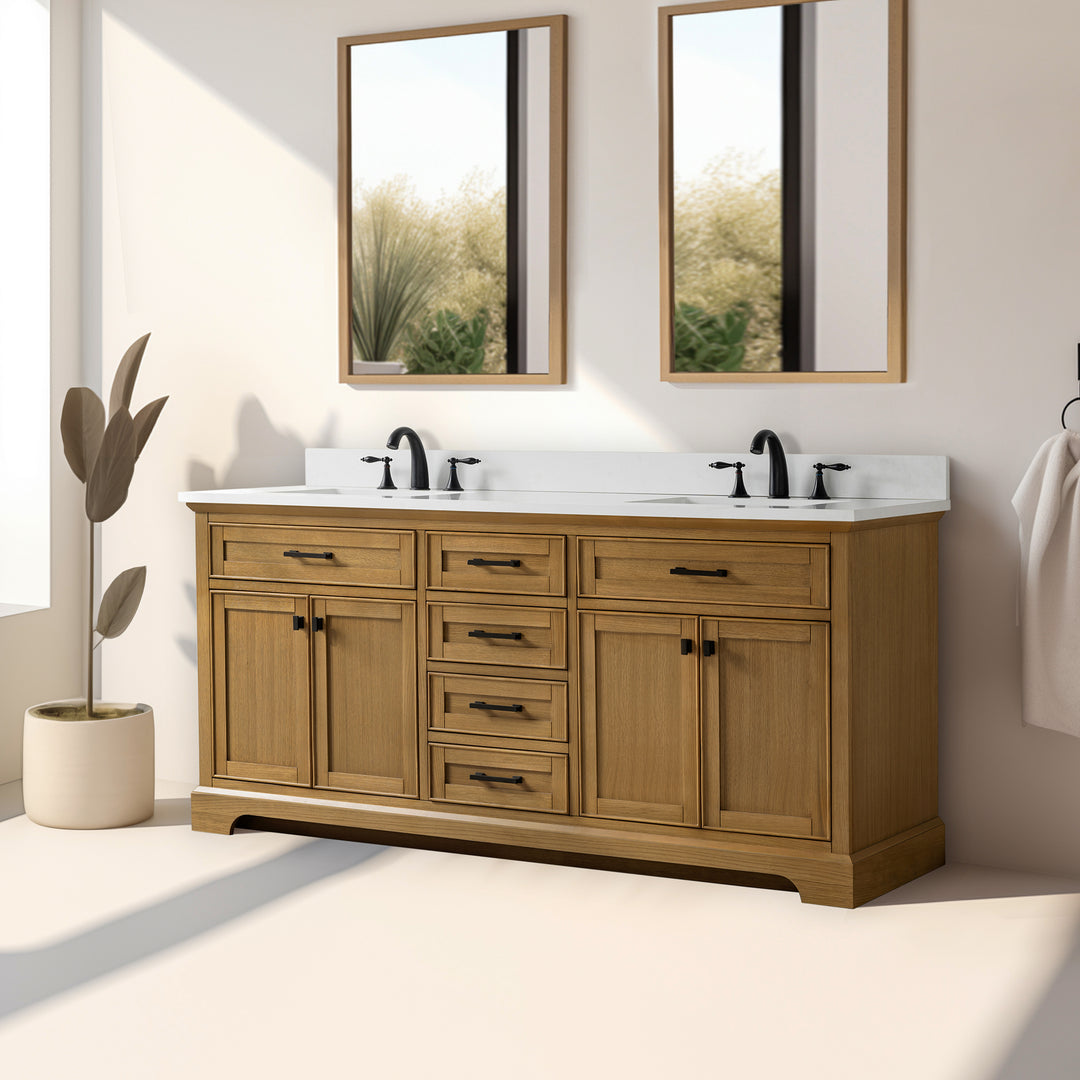 Milano 72" Double Sink Vanity with White Quartz Top