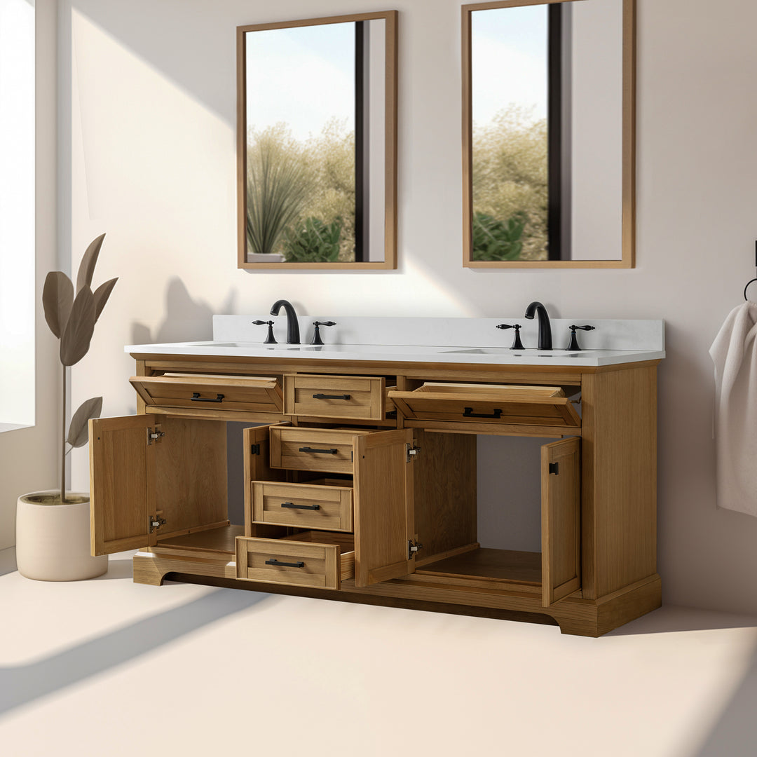 Milano 72" Double Sink Vanity with White Quartz Top