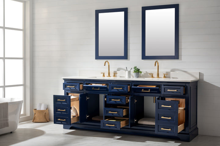 Milano 84" Double Sink Vanity with White Quartz Top