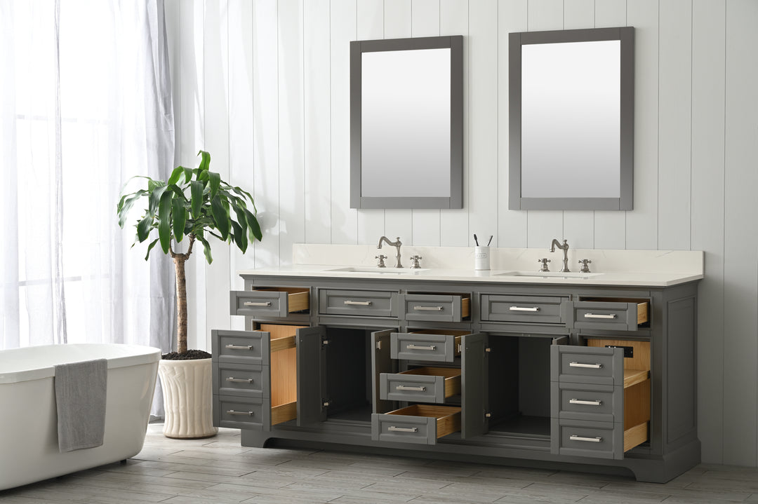 Milano 84" Double Sink Vanity with White Quartz Top
