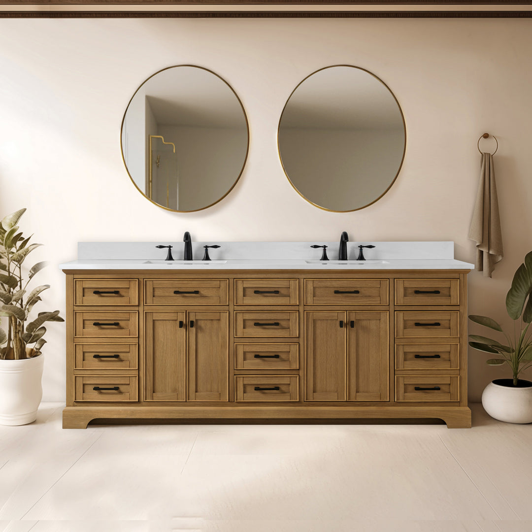 Milano 84" Double Sink Vanity with White Quartz Top