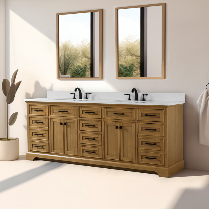 Milano 84" Double Sink Vanity with White Quartz Top