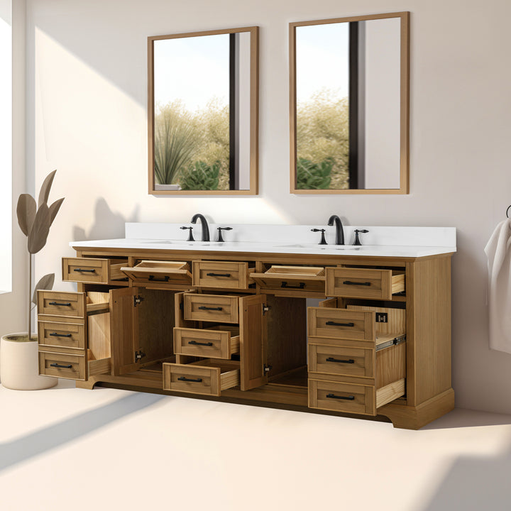 Milano 84" Double Sink Vanity with White Quartz Top