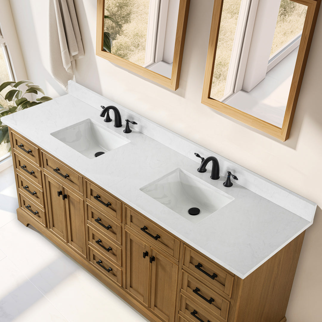 Milano 84" Double Sink Vanity with White Quartz Top