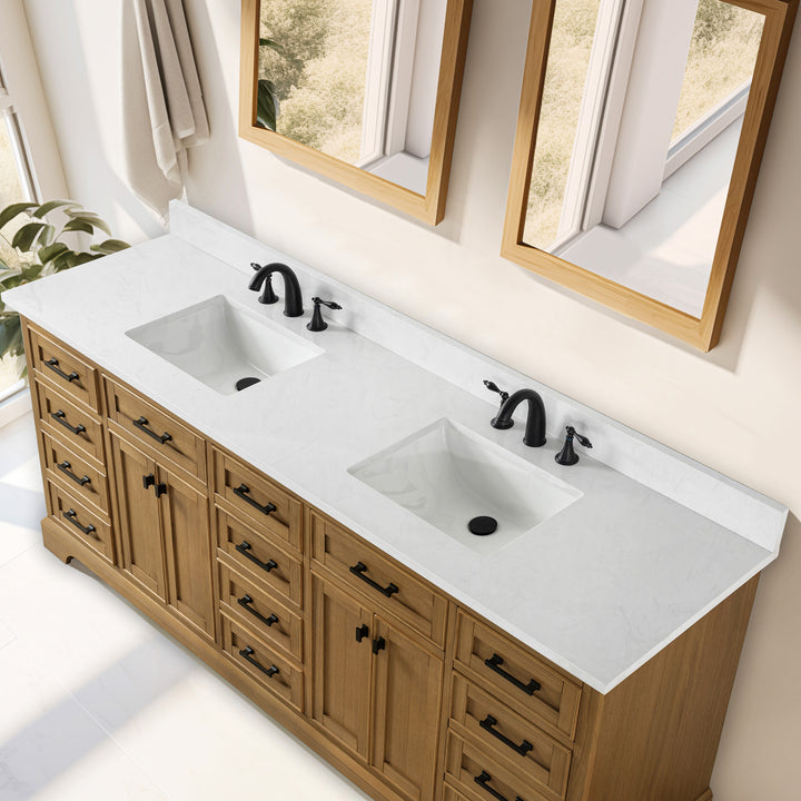 Milano 84" Double Sink Vanity with White Quartz Top
