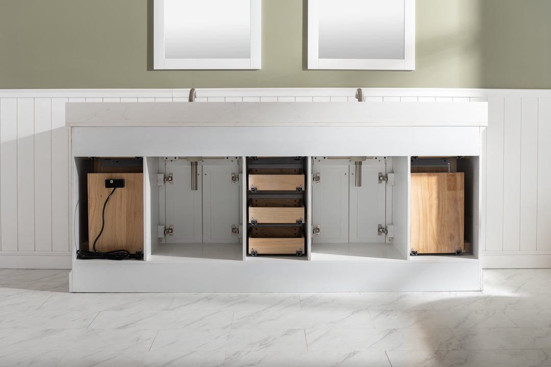 Milano 84" Double Sink Vanity with White Quartz Top