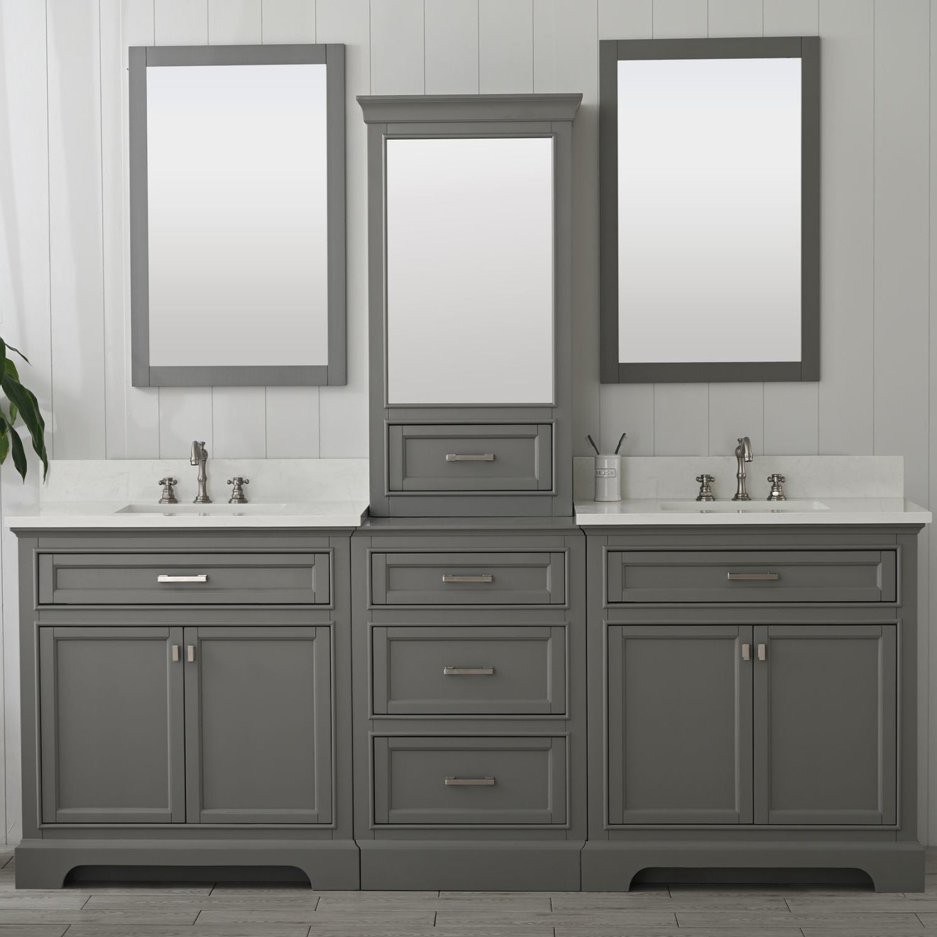 Milano 84" Modular Double Sink Vanity Set with White Quartz Top