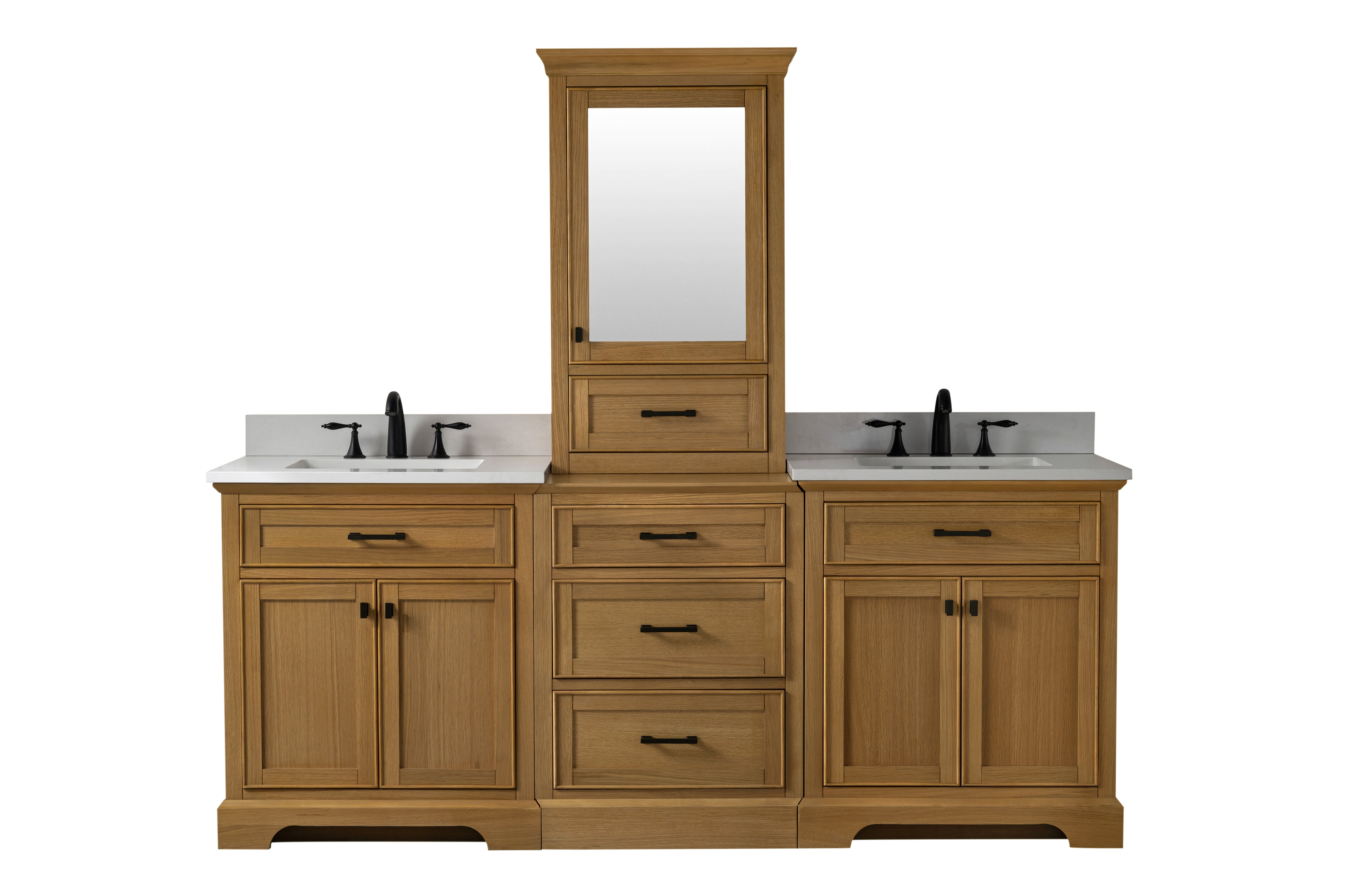 Milano 84" Modular Double Sink Vanity Set with White Quartz Top