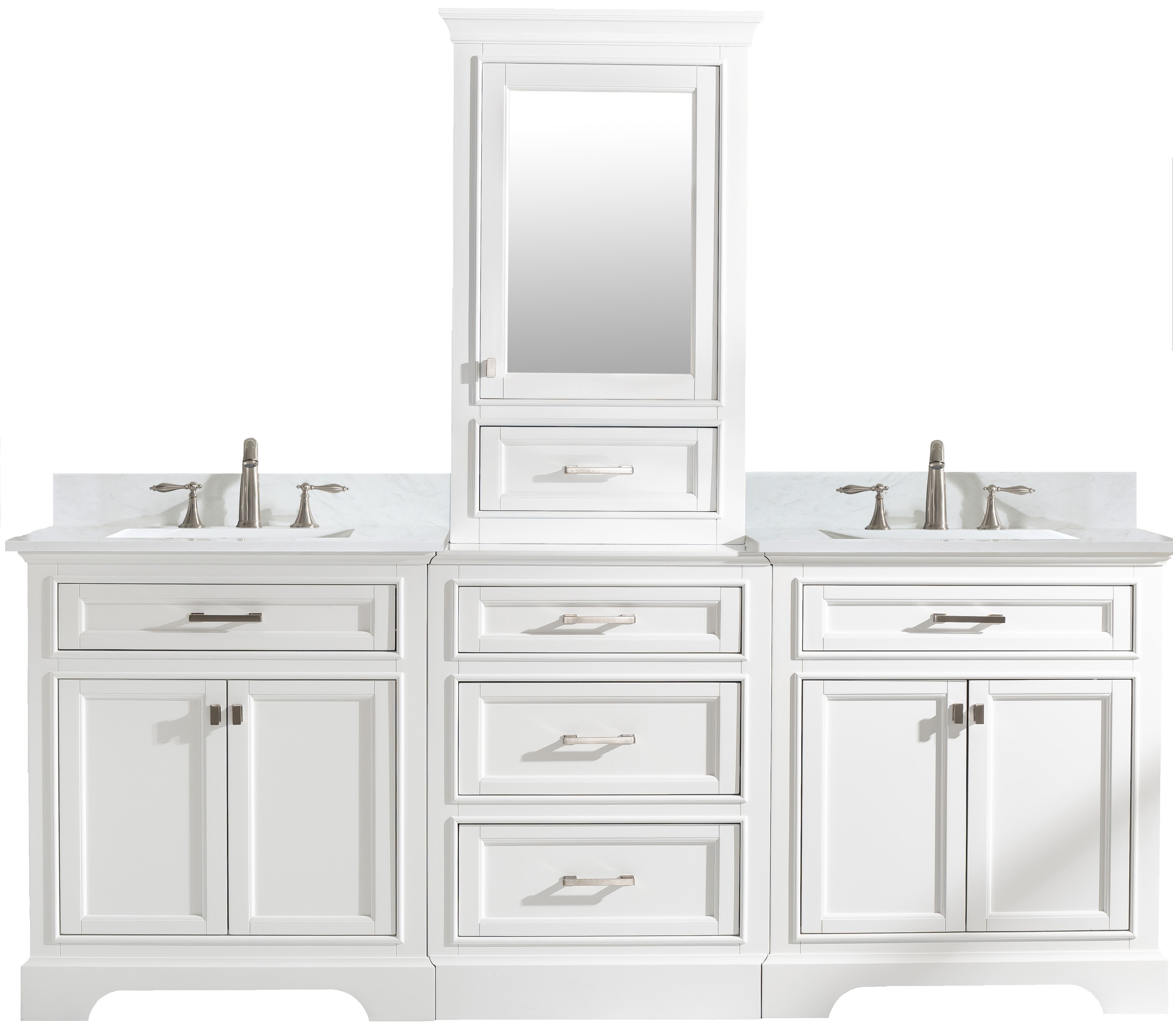 Milano 84" Modular Double Sink Vanity Set with White Quartz Top